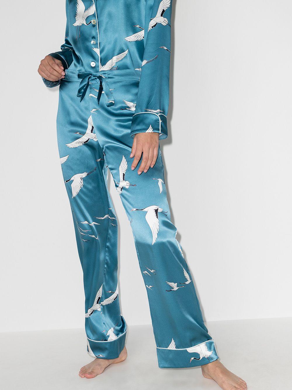 Olivia Von Halle Lila Bird Silk Pyjamas in Blue | Lyst