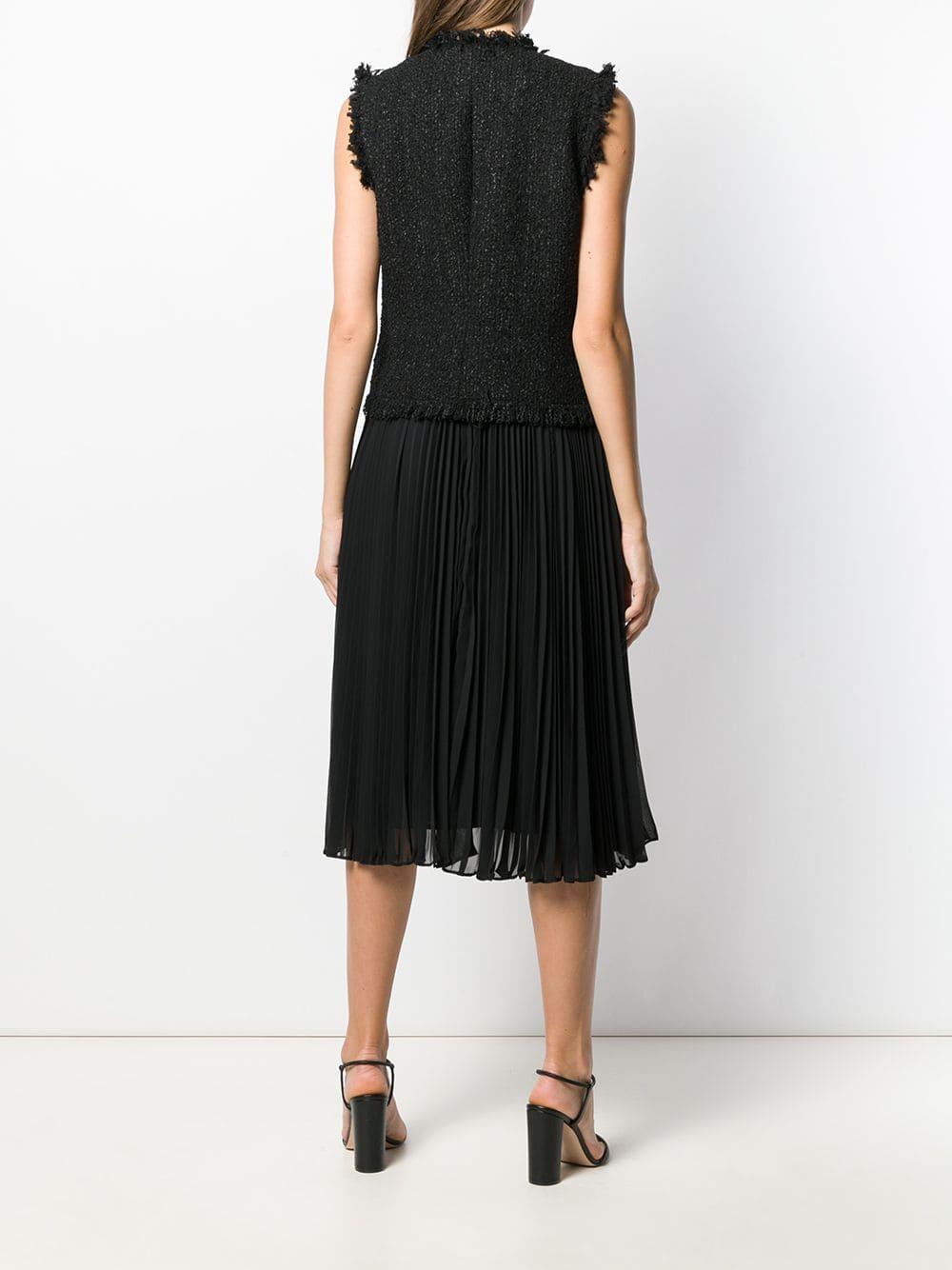 Edward Achour Paris Tweed Panel Midi Dress in Black - Lyst