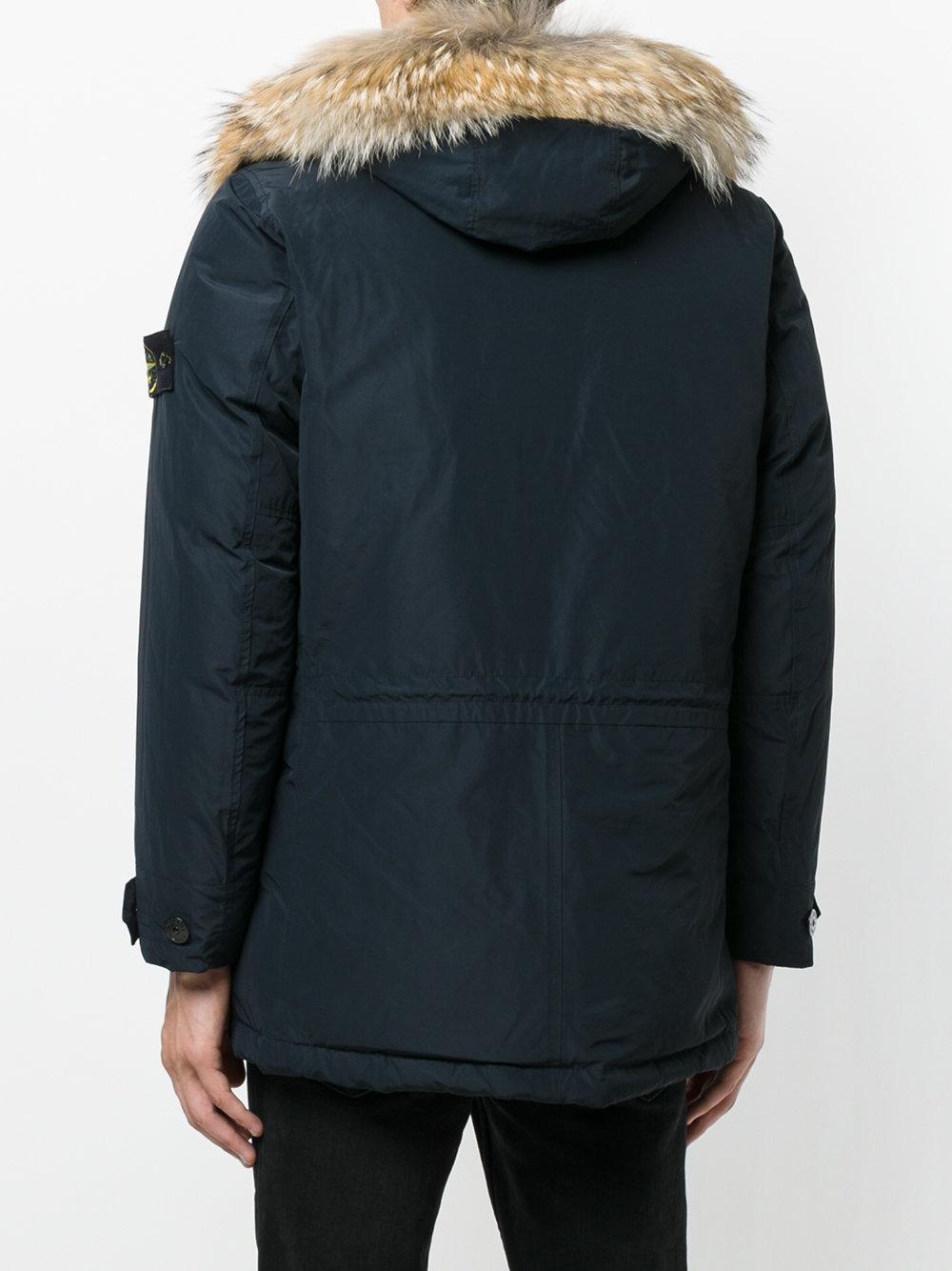 Stone Island Fur Hood Parka in Blue for Men | Lyst