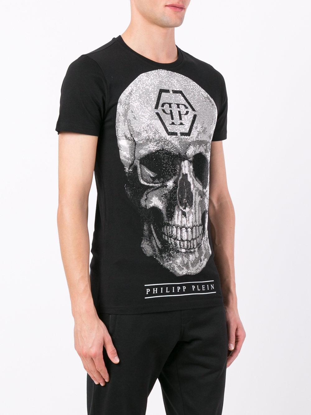 Philipp Plein Cotton Glitter Skull T-shirt in Black for Men - Lyst