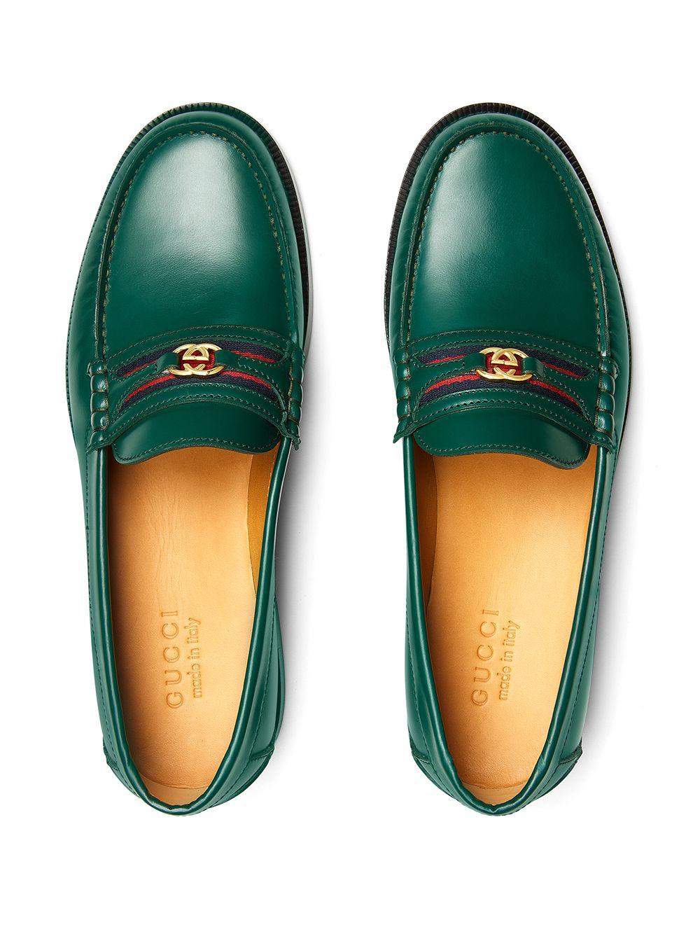 Gucci Double G Leather Loafers in Green for Men - Lyst