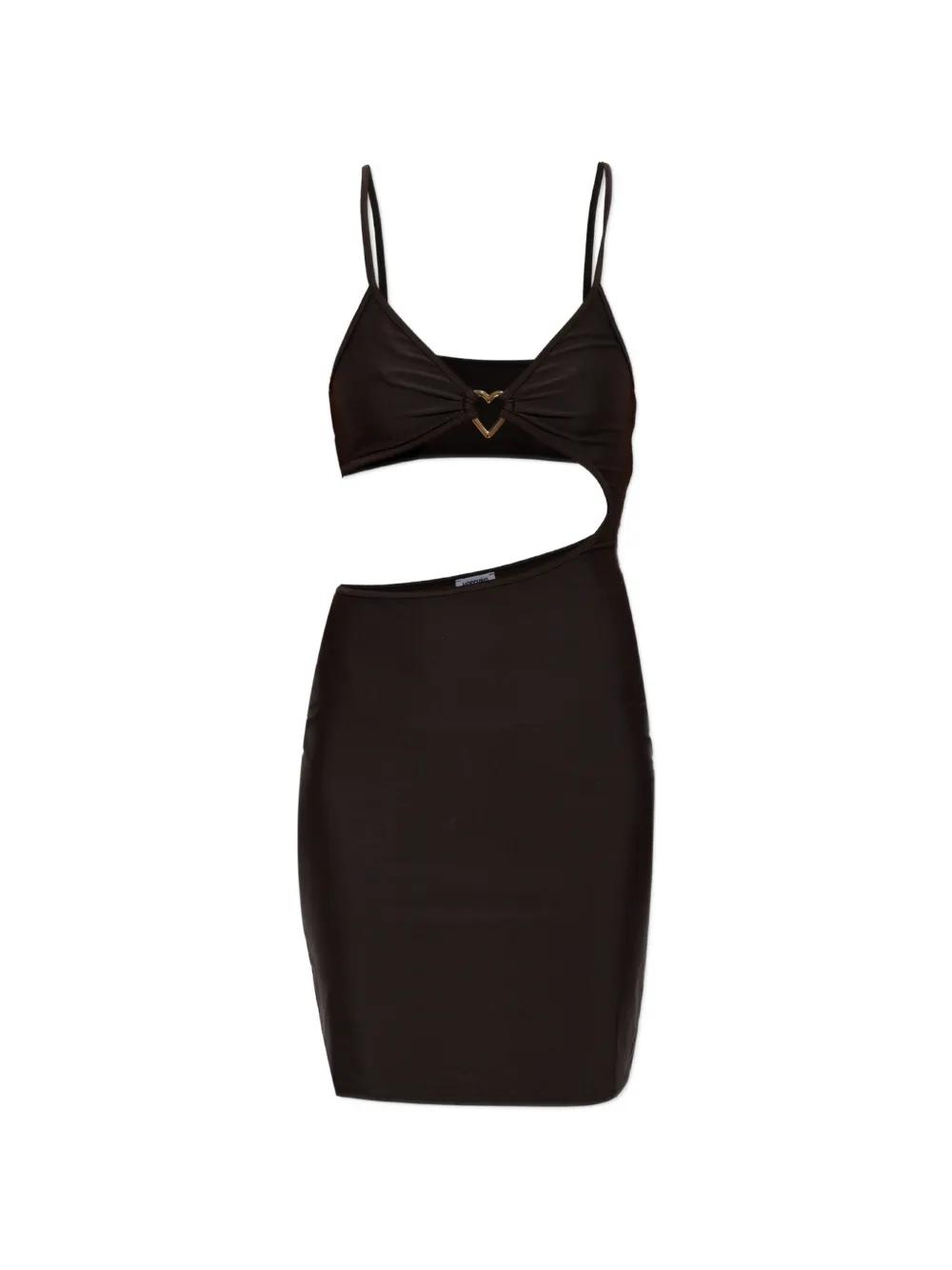 Moschino Heart-Appliqué Cut-Out Mini Dress in Black
