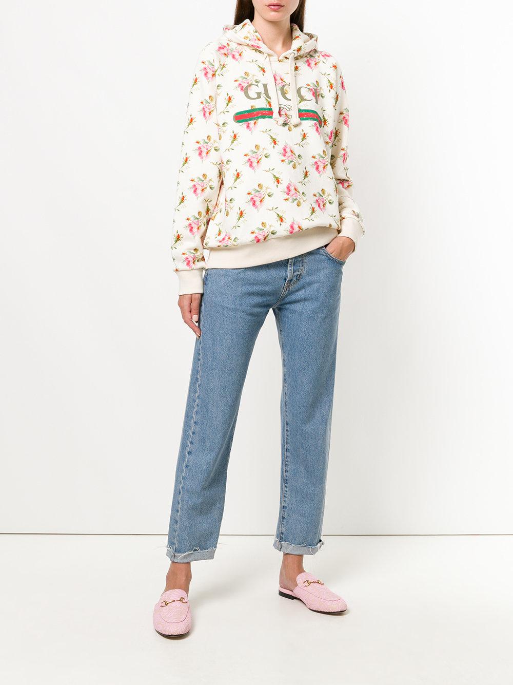 Gucci Floral Logo Hooded Sweatshirt | Lyst