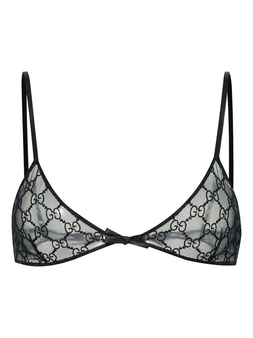 【GUCCI】GG Embroidered Tulle Bra Black Gucci GG Embroidered Black Sheer Tulle Bralette / Top Size