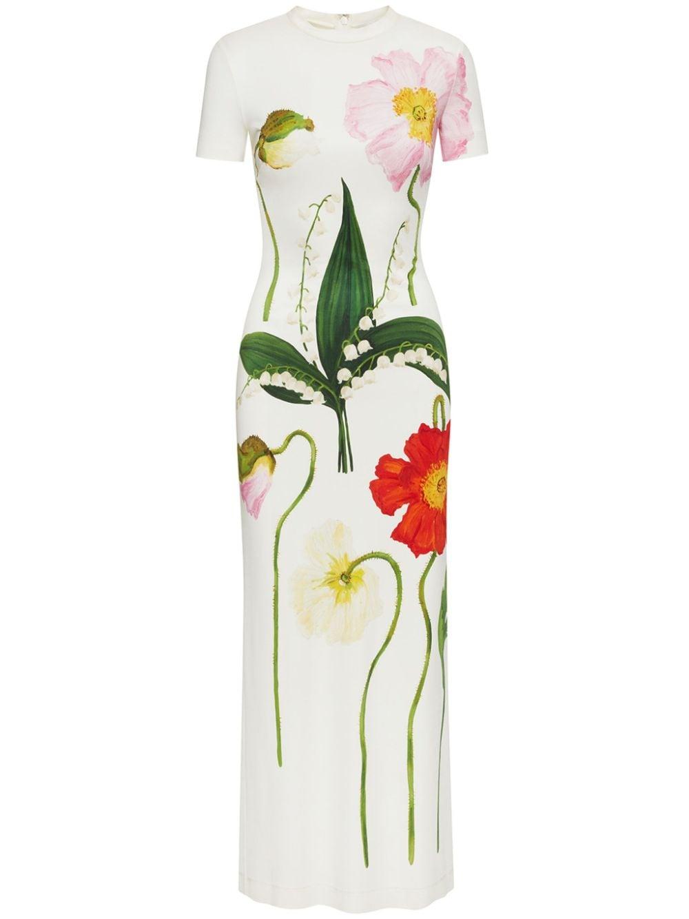 パーティードレス Poppy Flowers Print Jersey Dress Poppy_2BBlue_2BFitted_2BMaxi_2