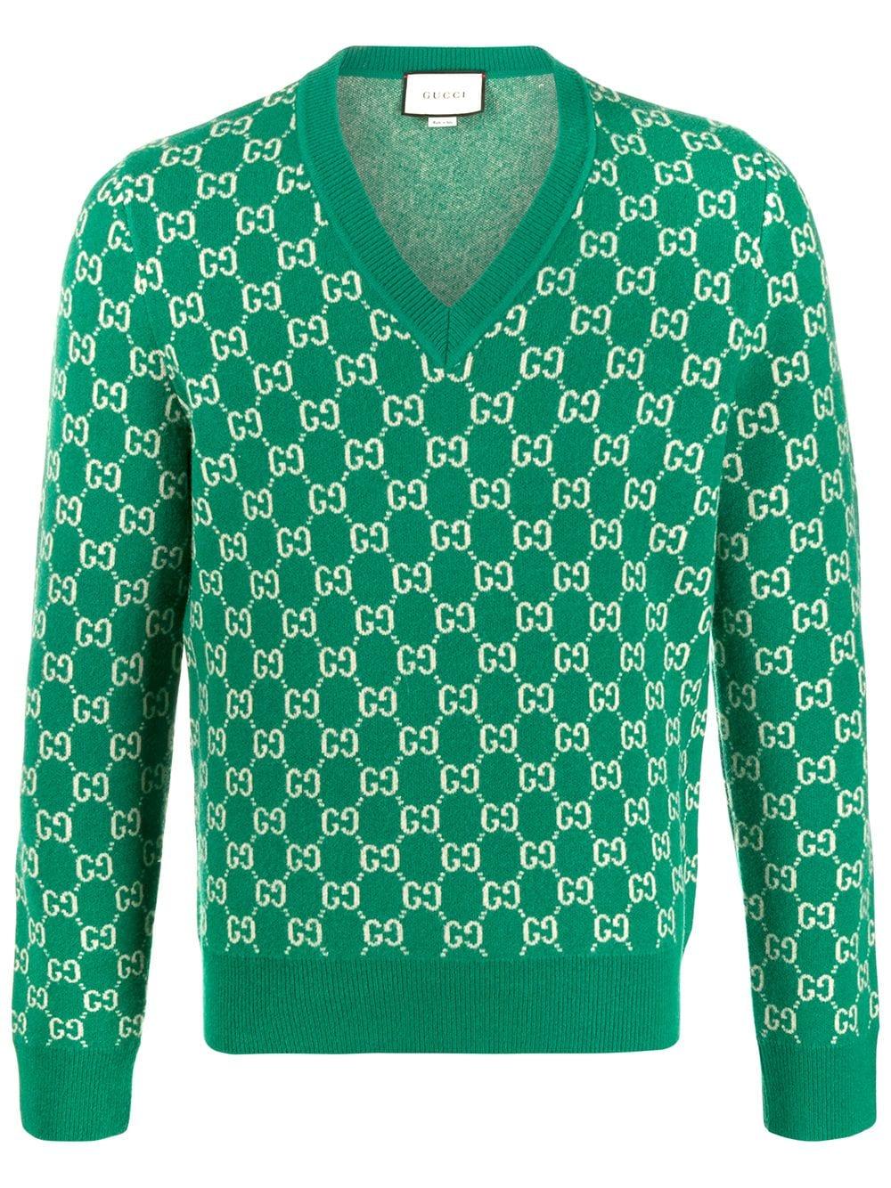 Gucci Cashmere Monogram Pattern Jumper in Green for Men Save 25 Lyst