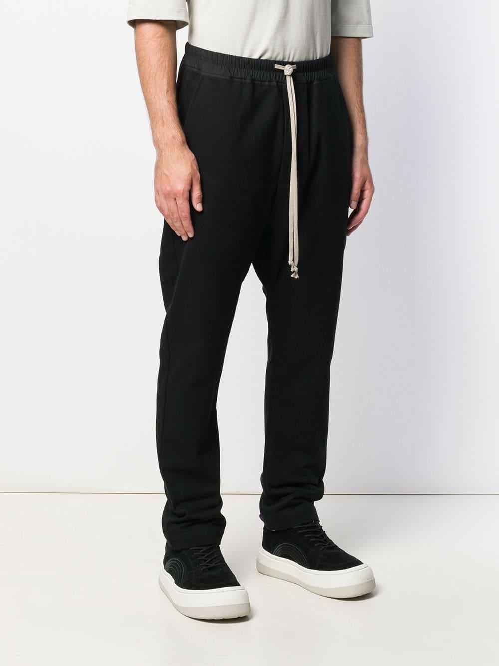 Rick Owens Cotton Dropped Crotch Trousers in Black for Men - Lyst