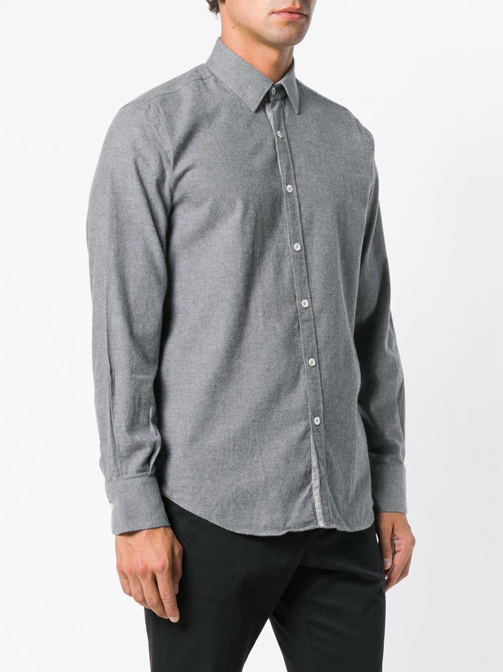 Canali Cotton Classic Curved Hem Shirt in Grey (Gray) for Men - Lyst
