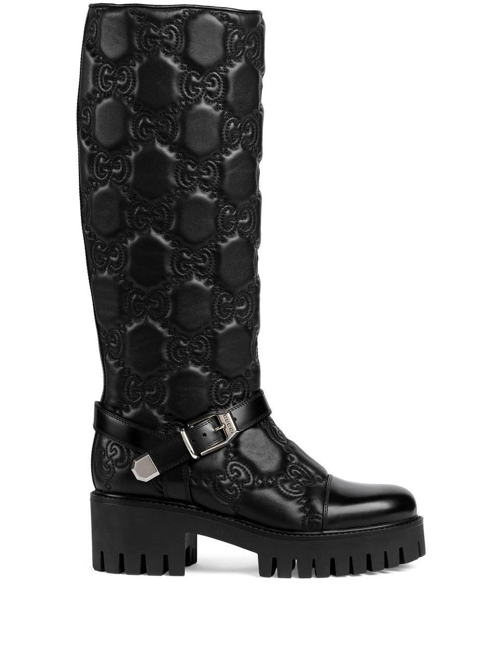 Gucci GG Matelassé Lug Sole Boots in Black | Lyst