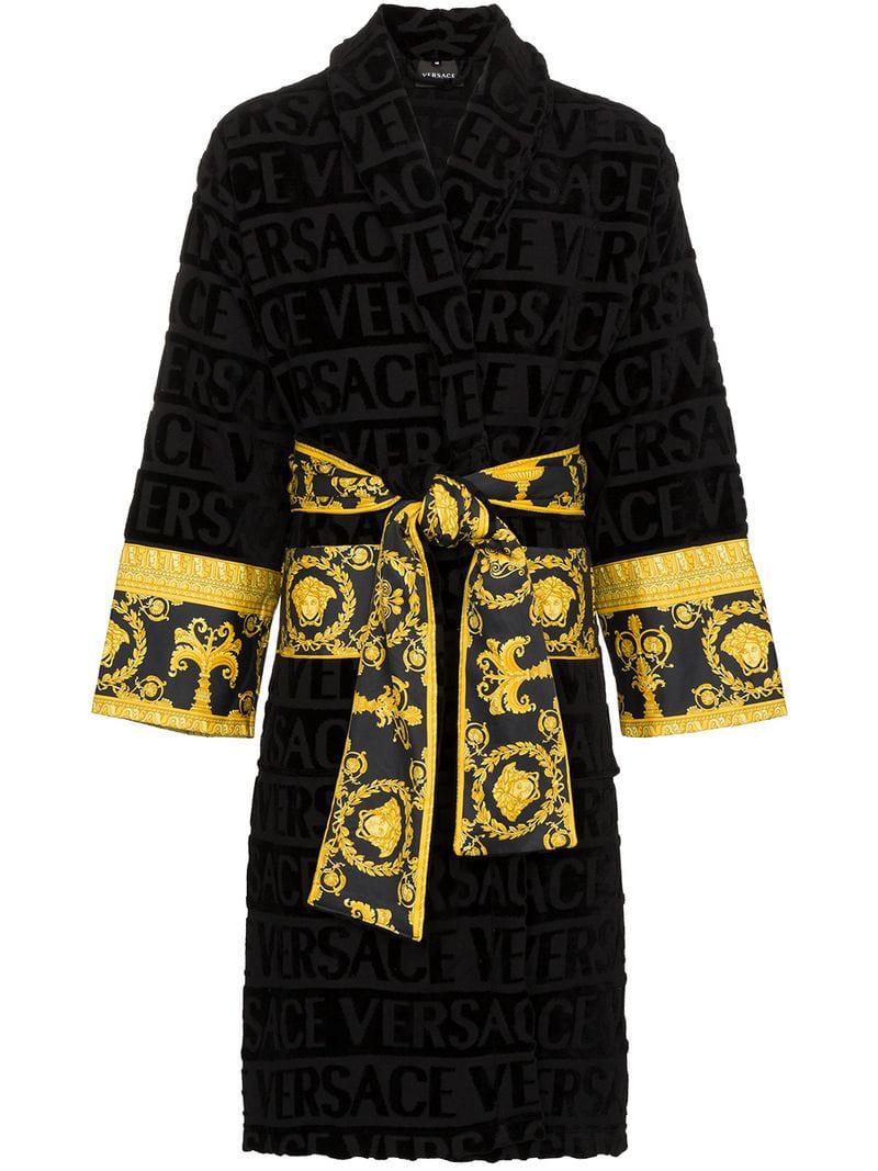 Versace Logo Toweling Baroque Bathrobe in Black for Men | Lyst UK
