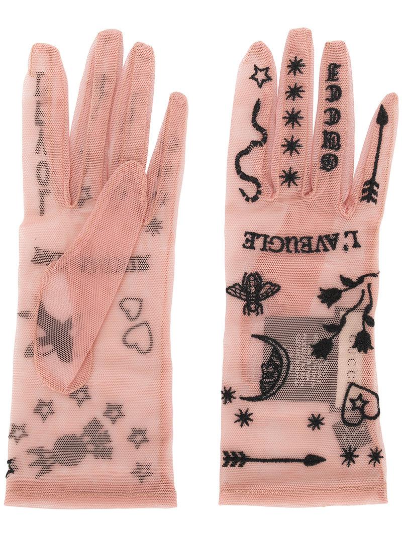 Gucci Gloves With Symbols Embroidery in Pink - Lyst