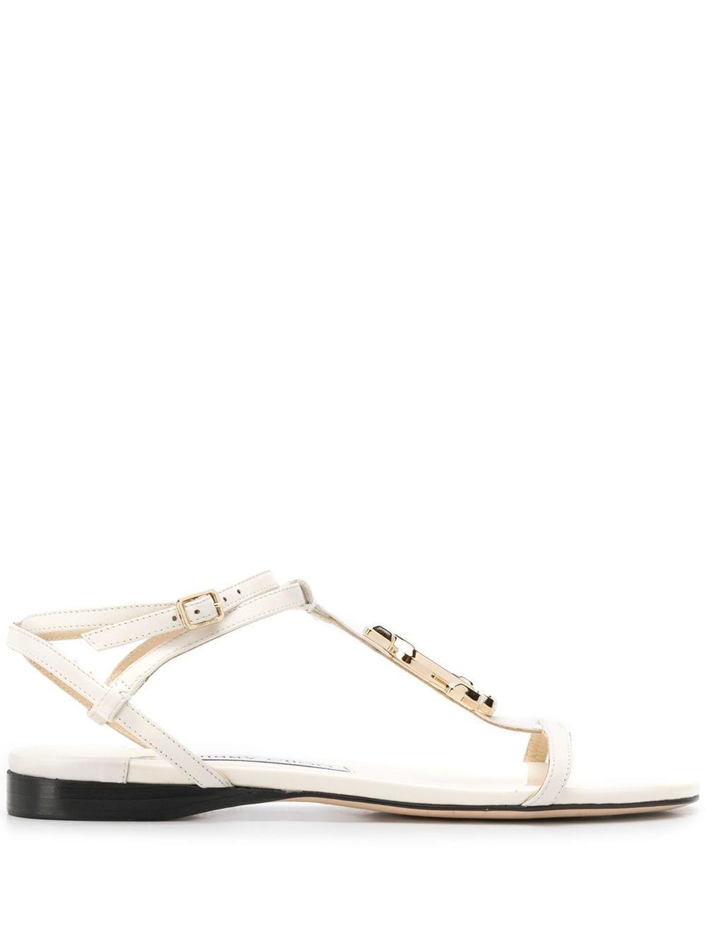 Jimmy Choo Leather Alodie Logo Flat Sandals in White - Lyst