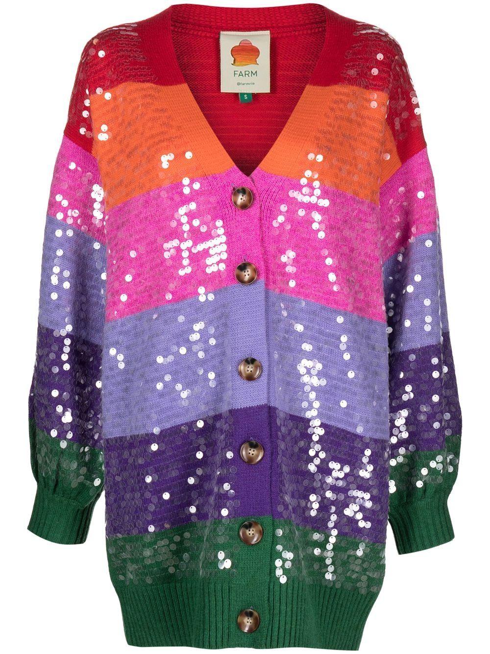 FARM Rio Sequin-embellished Rainbow Cardigan in Pink | Lyst