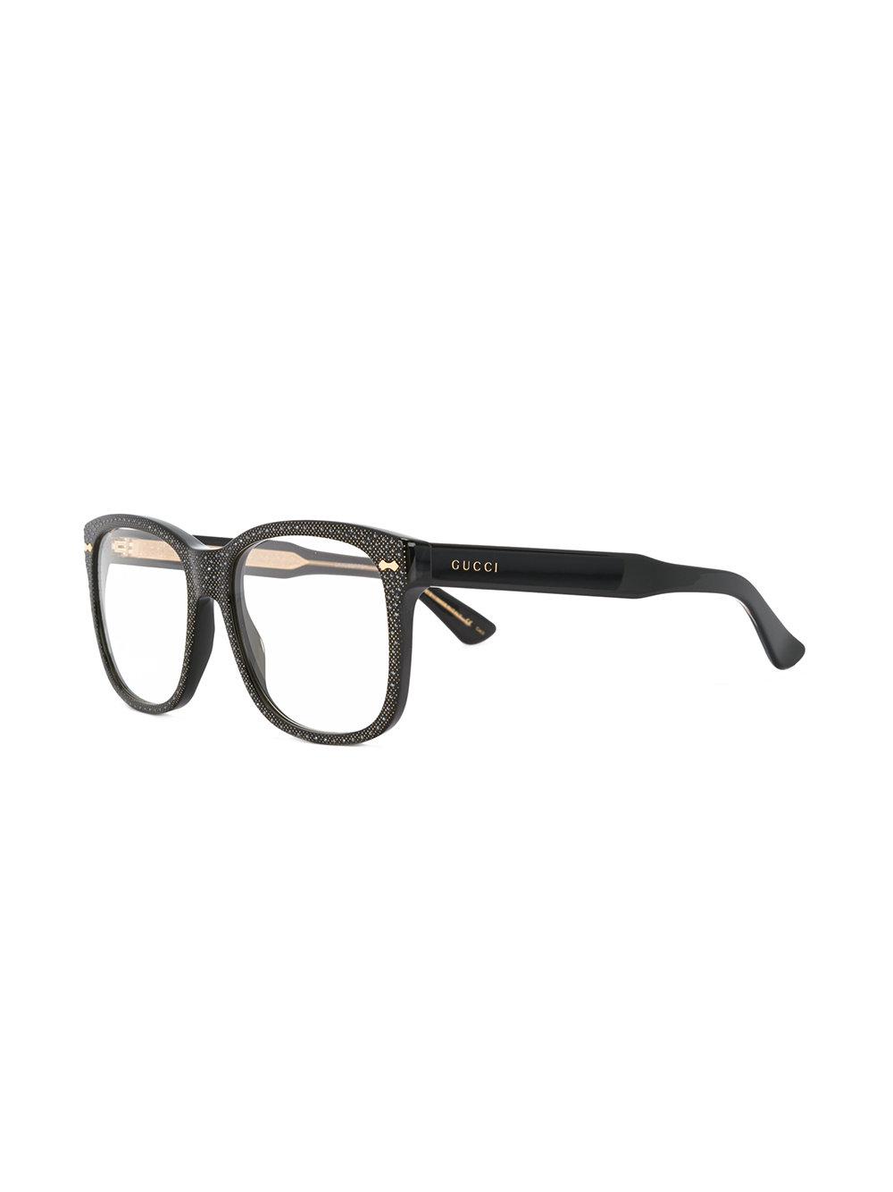 Gucci Square Frame Rhinestone Glasses in Black | Lyst