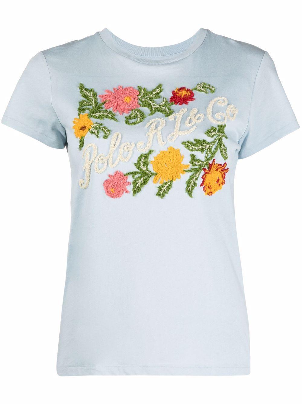 Polo Ralph Lauren Cotton Floral-embroidered T-shirt in Blue | Lyst Canada