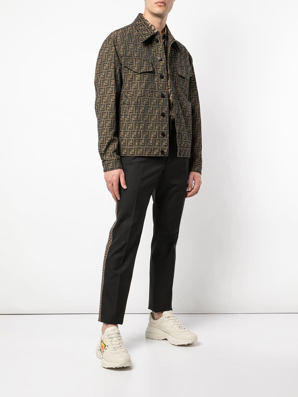 Fendi Men s Logo jacquard Denim Jacket in Brown for Men Lyst
