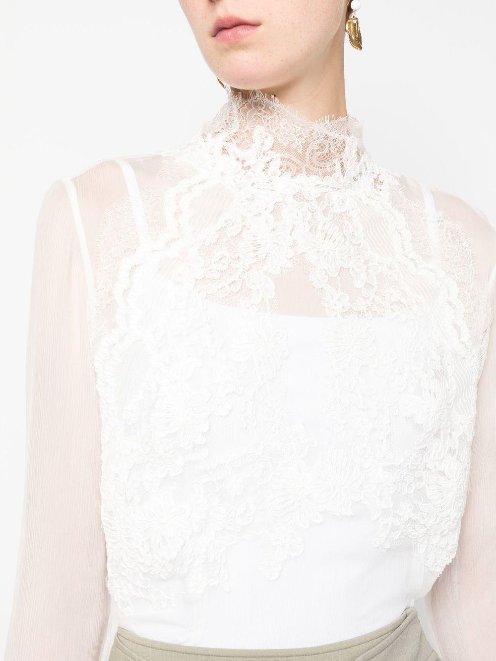 Ermanno Scervino Foral-lace Silk-chiffon Blouse in White | Lyst