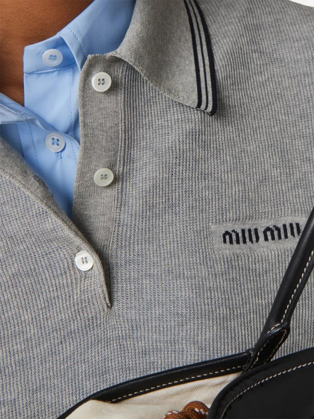 MiuMiu ストライプディテールポロトップ Miu Miu Stripe-Detail Polo Top in Gray | Lyst