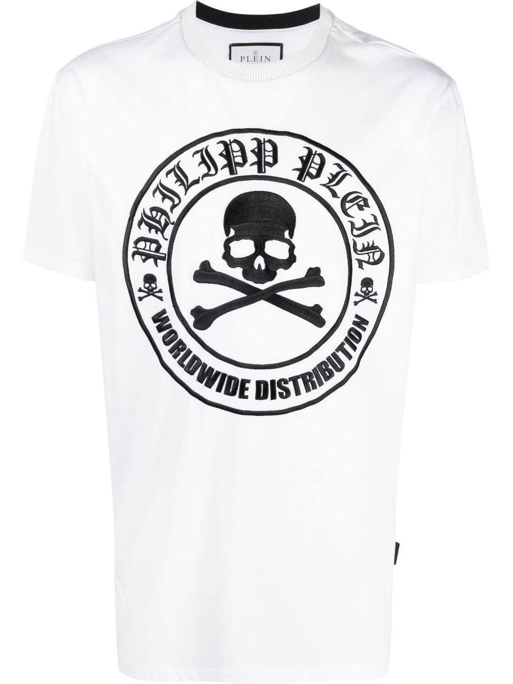 Philipp Plein Skull Logo-embroidered T-shirt in Gray for Men | Lyst