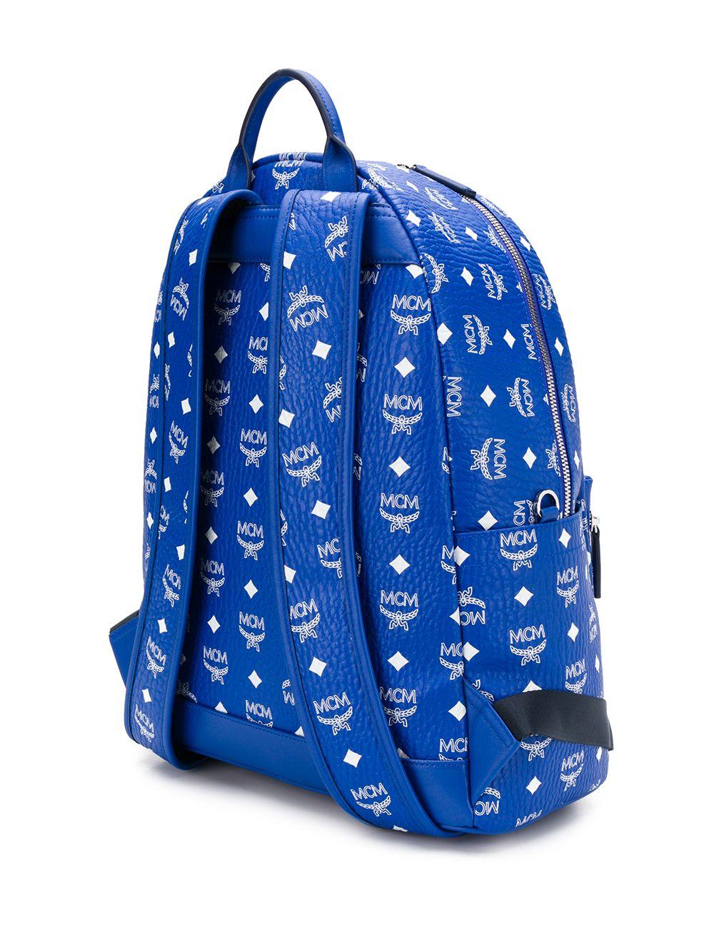 MCM Stark Monogram Leather Backpack in Blue for Men | Lyst