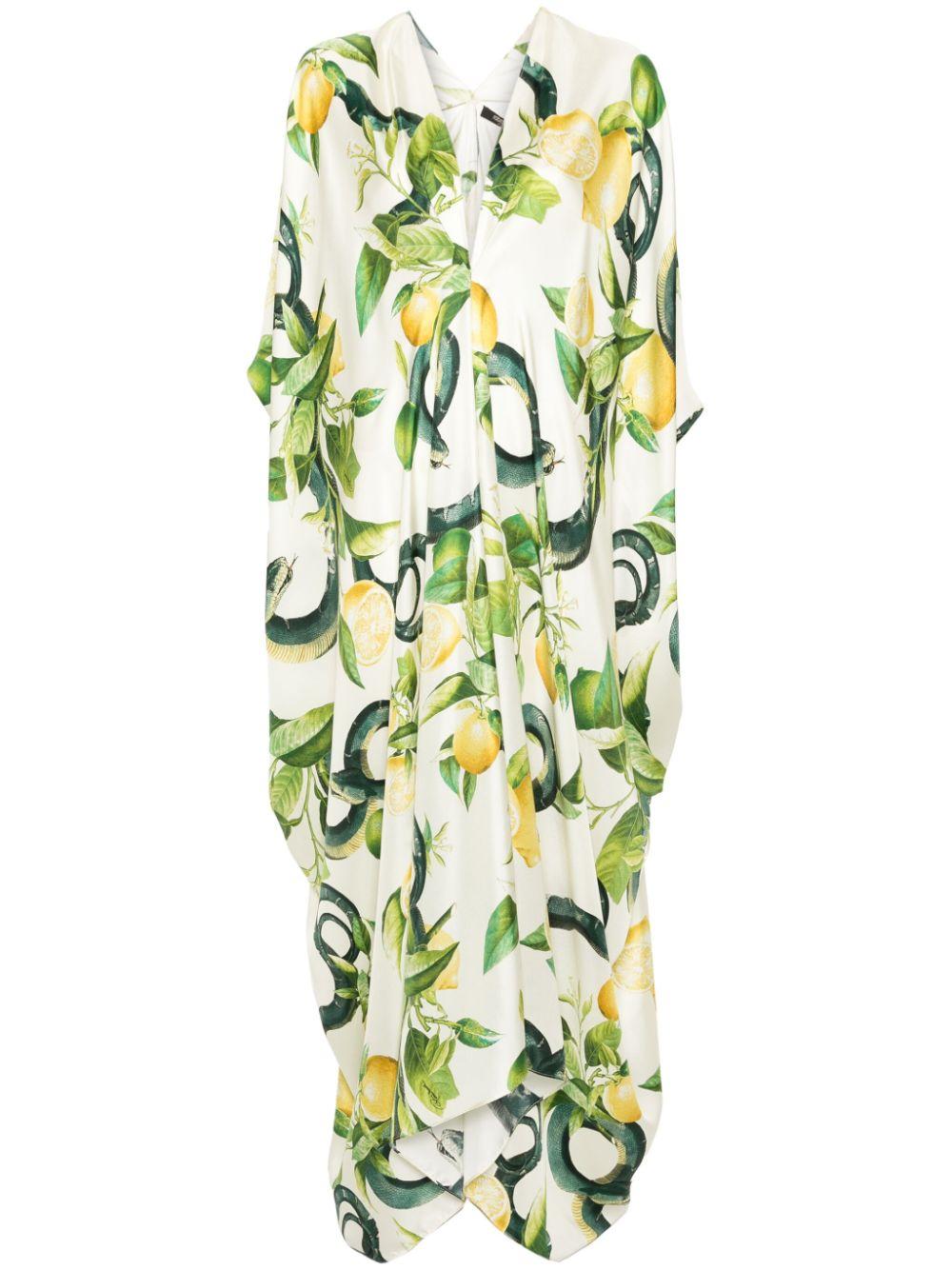 Robe longue en soie à imprimé citron Roberto Cavalli en coloris