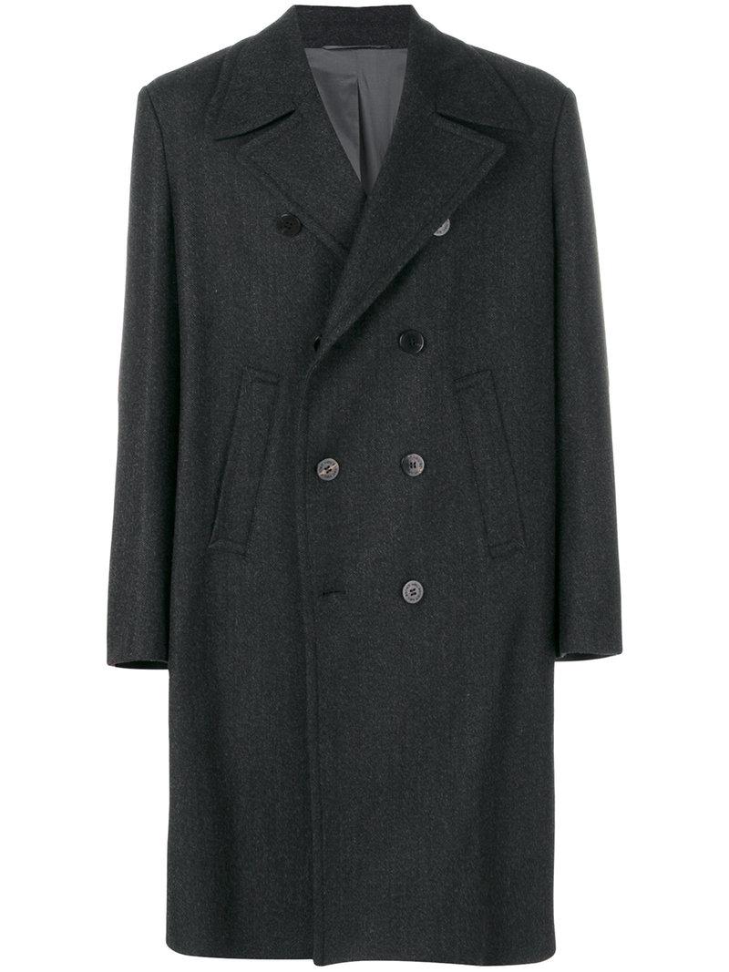 Neil Barrett Wool Double Breasted Coat in Black for Men - Lyst