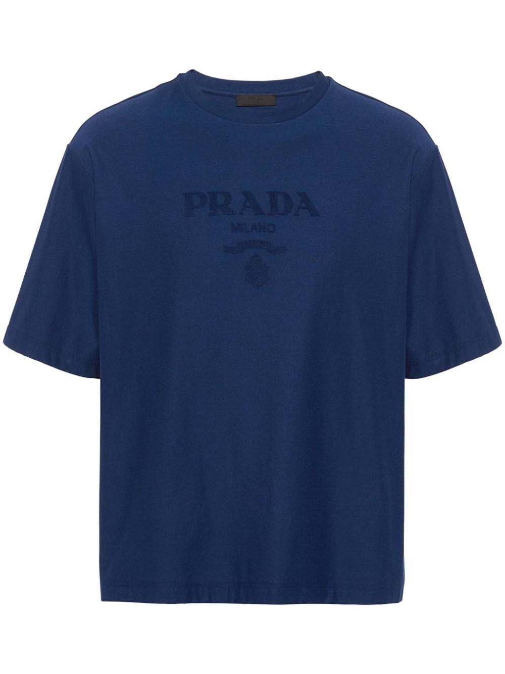 Prada Cotton Logo T Shirt in Blue for Men Lyst UK