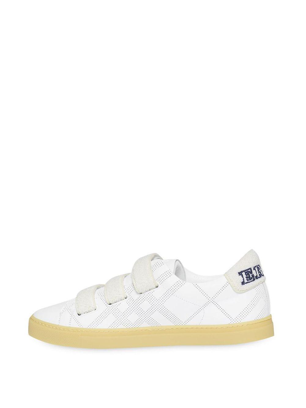 strap detail perforated check leather sneakers