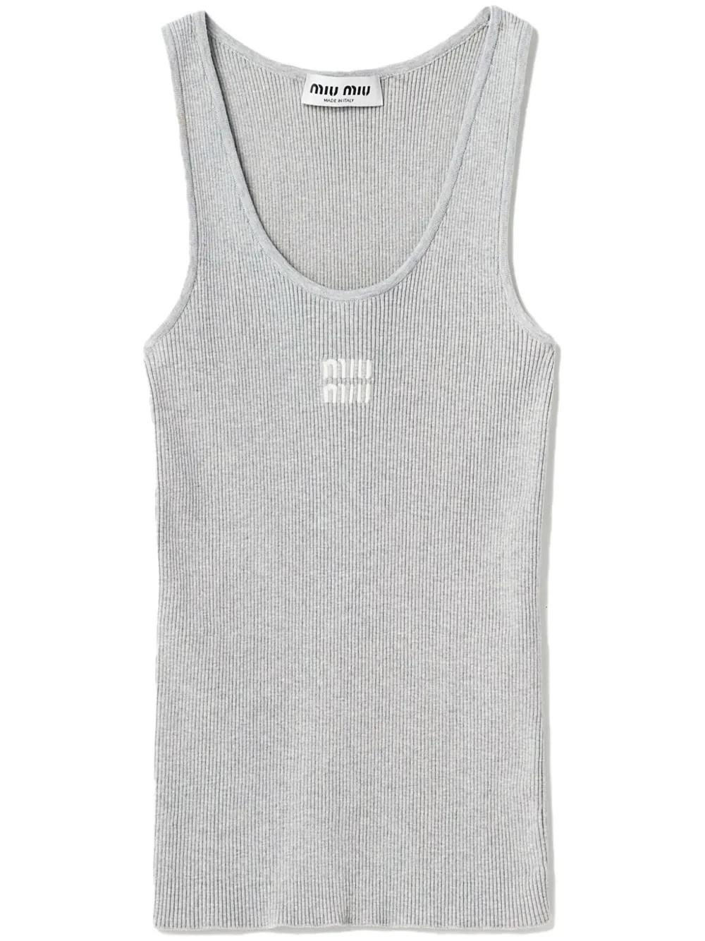 2024 お歳暮【公式】 - 人気ブランド miu-miu-grey-Ribgebreide-Top.jpeg トップス