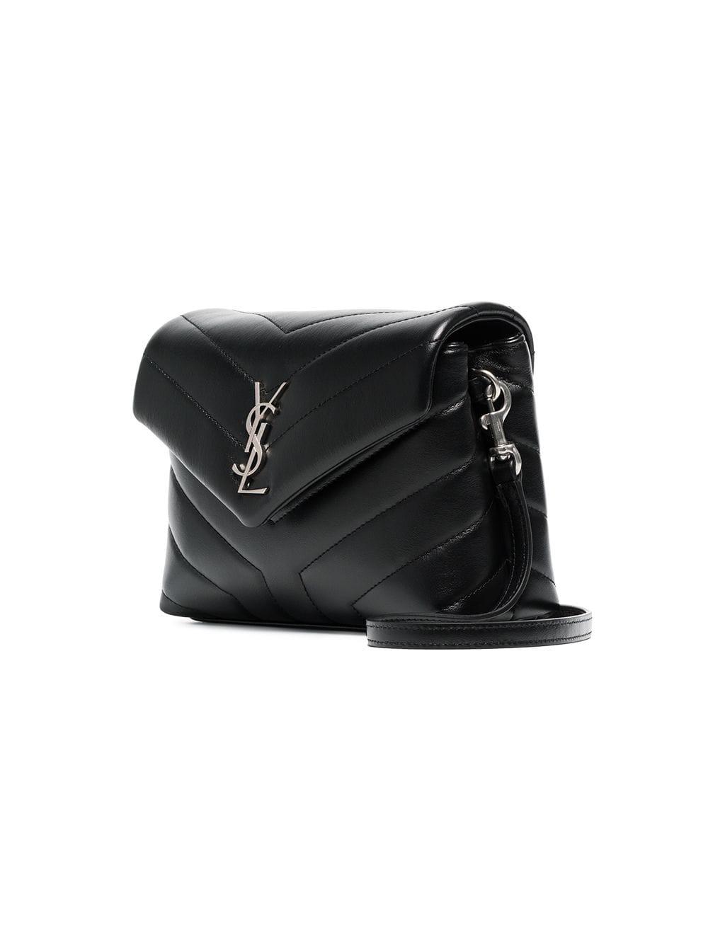 saint laurent black monogram detail quilted leather bag