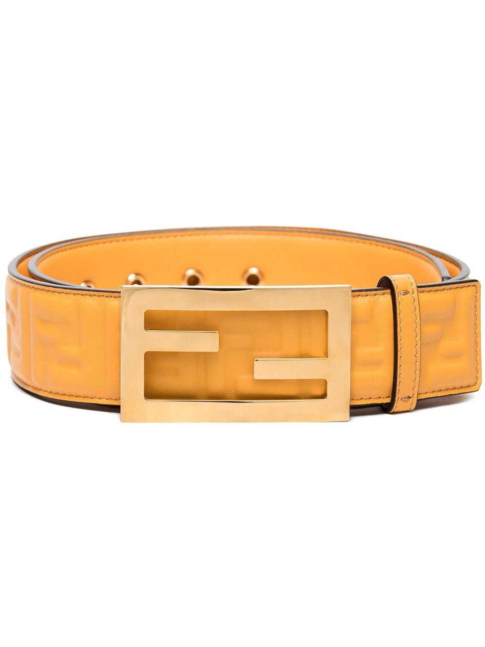 Fendi Leather Baguette Embossed Logo Belt in Yellow - Lyst