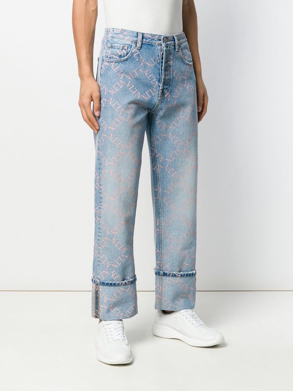 Valentino Denim Logo Cuffed Jeans in Blue for Men - Lyst