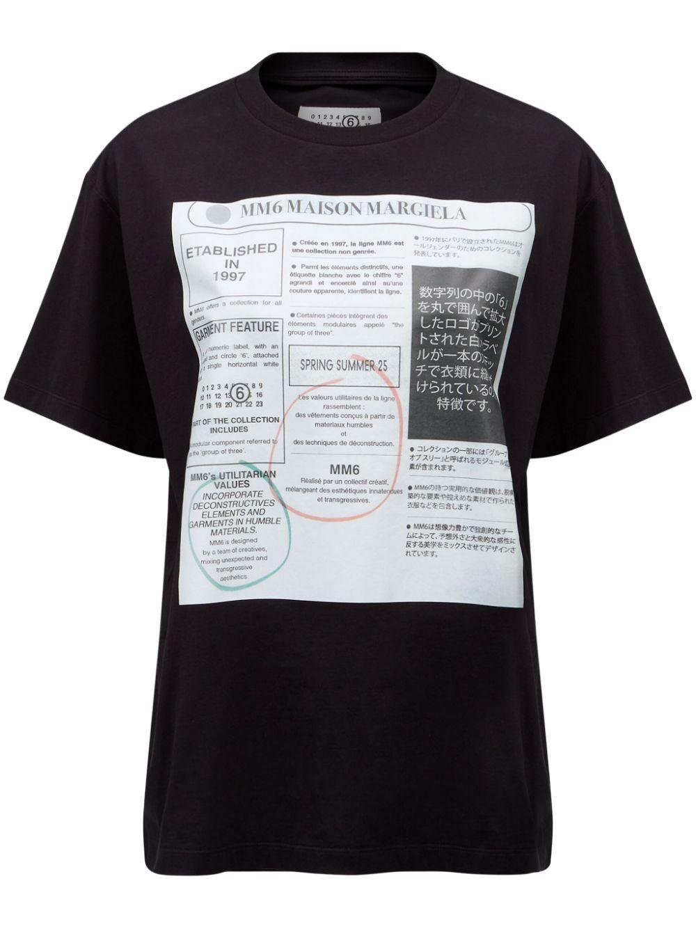 MM6 by Maison Martin Margiela レディース ブラック プリント Tシャツ 