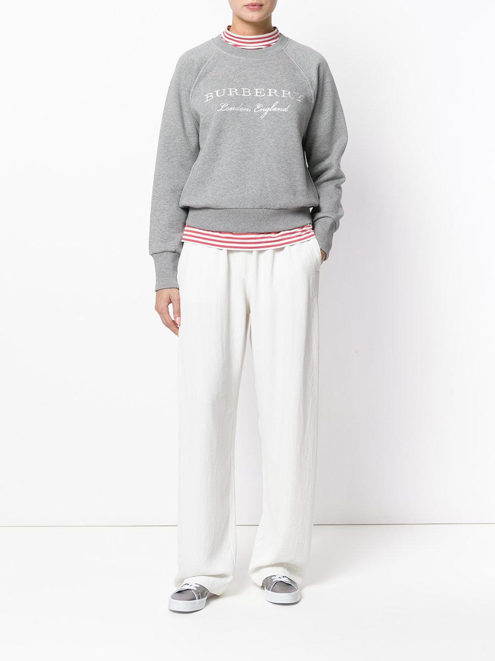 【送料&関税込】Burberry Logo Embroidered Ribbed Sweatshirt Burberry Logo Embroidered Sweatshirt in Gray | Lyst
