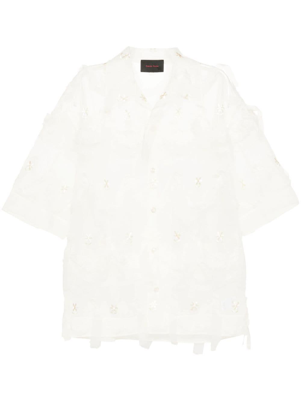 Simone Rocha Neutral Floral-embroidered Tulle Shirt in White for