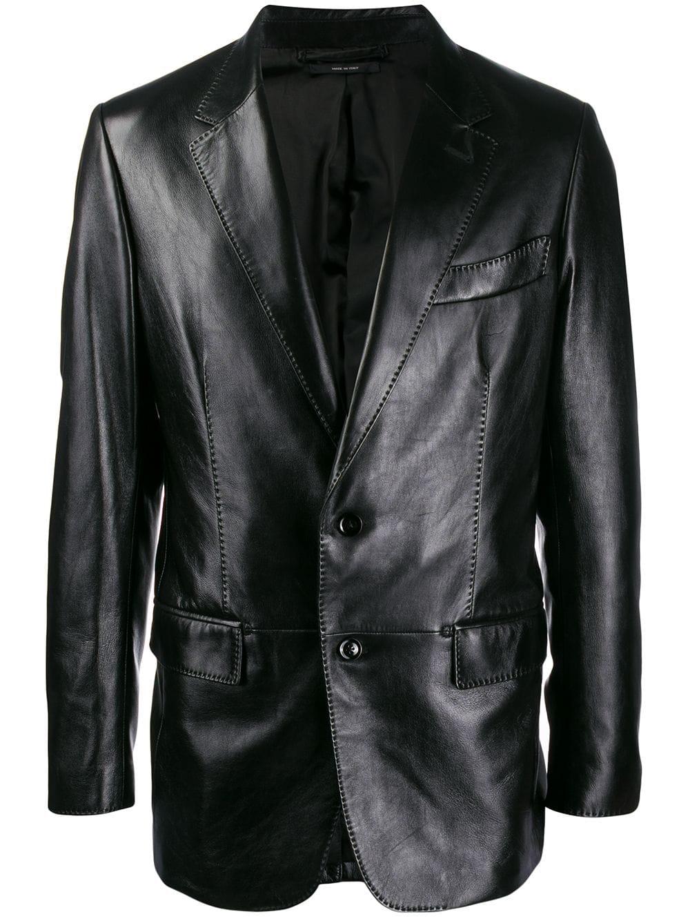 Tom Ford Leather Blazer Jacket in Black for Men | Lyst