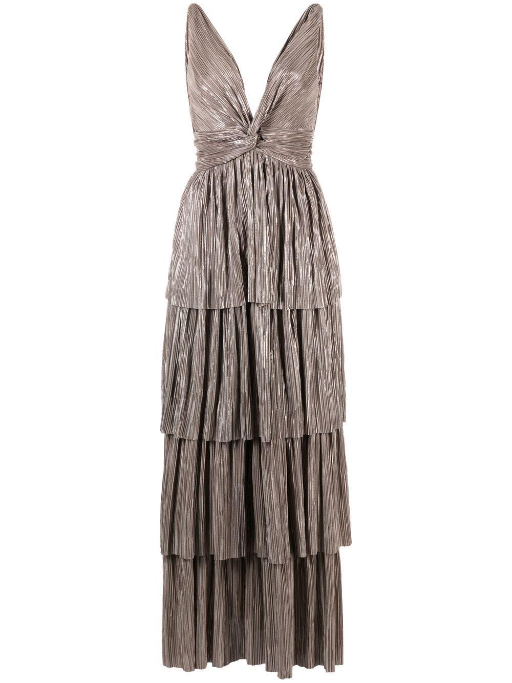 Sabina Musayev Plissé-effect Tiered Maxi Dress in Natural | Lyst