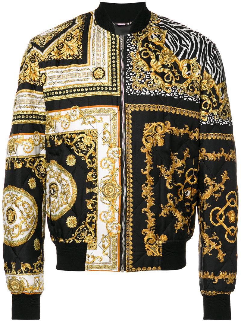 Versace Silk Baroque Quilted Bomber Jacket in Black for Men | Lyst