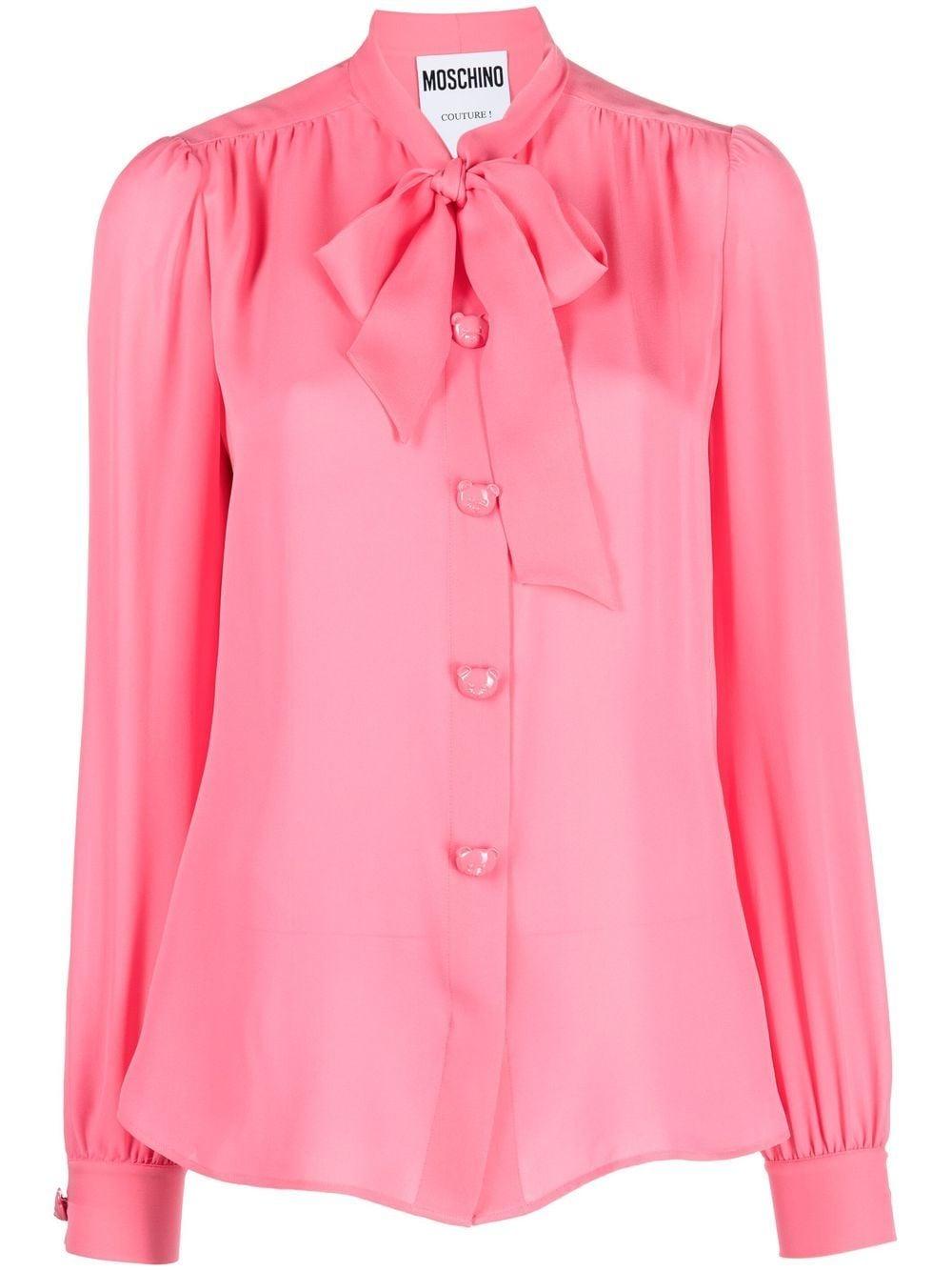 Moschino Pussy-bow Collar Silk Blouse in Pink | Lyst