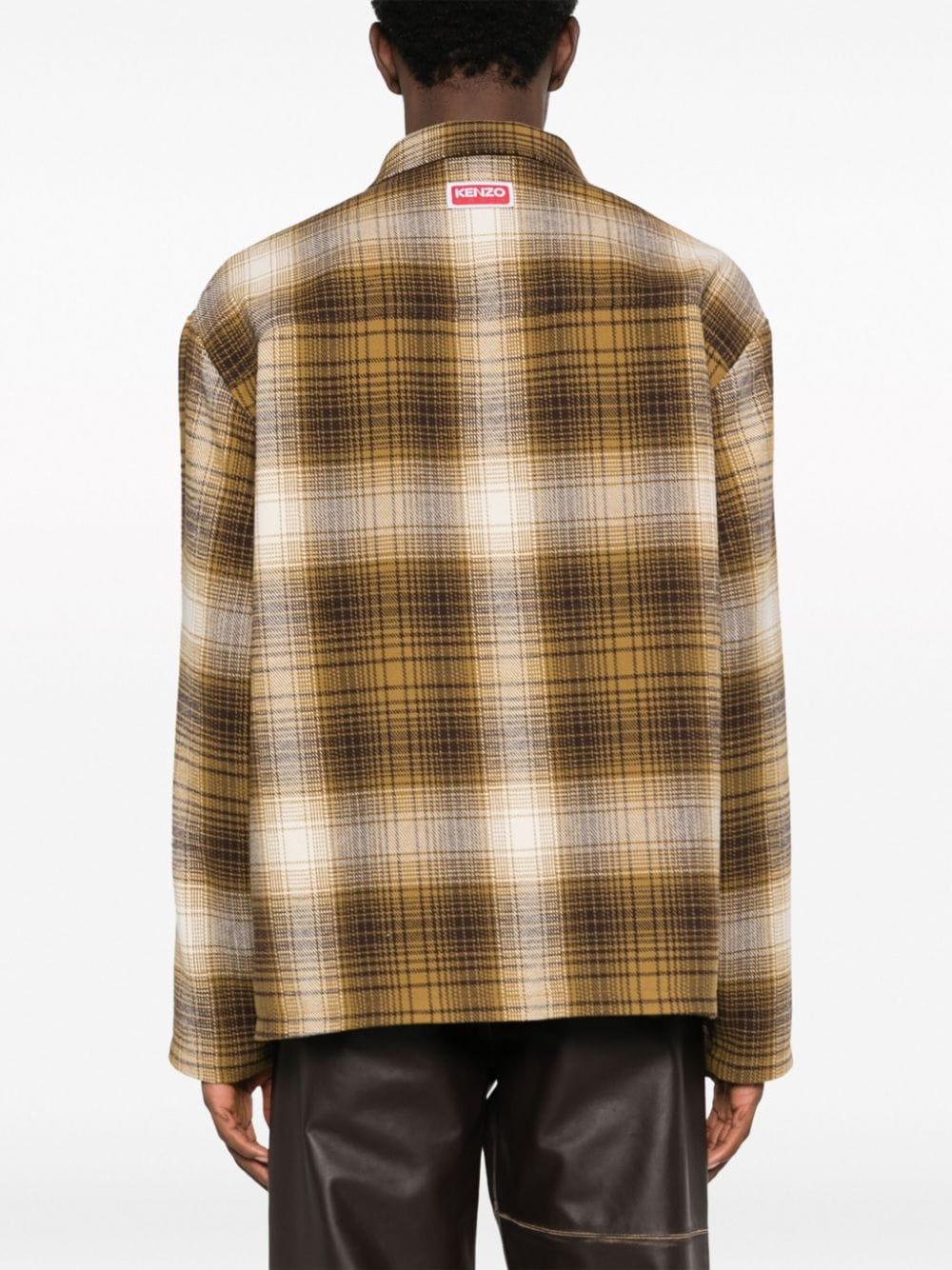 KENZO Plaid-check Cotton Shirt Jacket in Brown for Men | Lyst UK