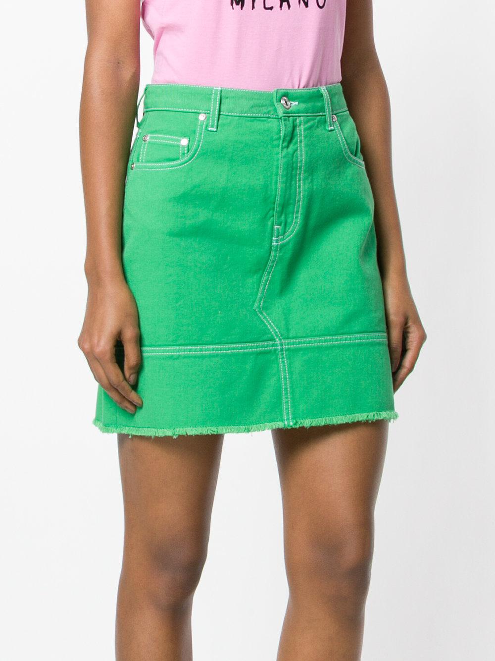 MSGM Straight Denim Skirt in Green - Lyst