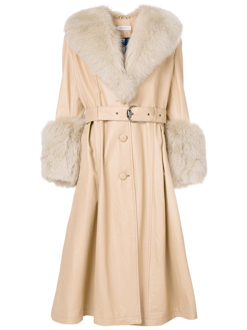 Saks Potts Leather Fox Trimming Coat in Natural - Lyst