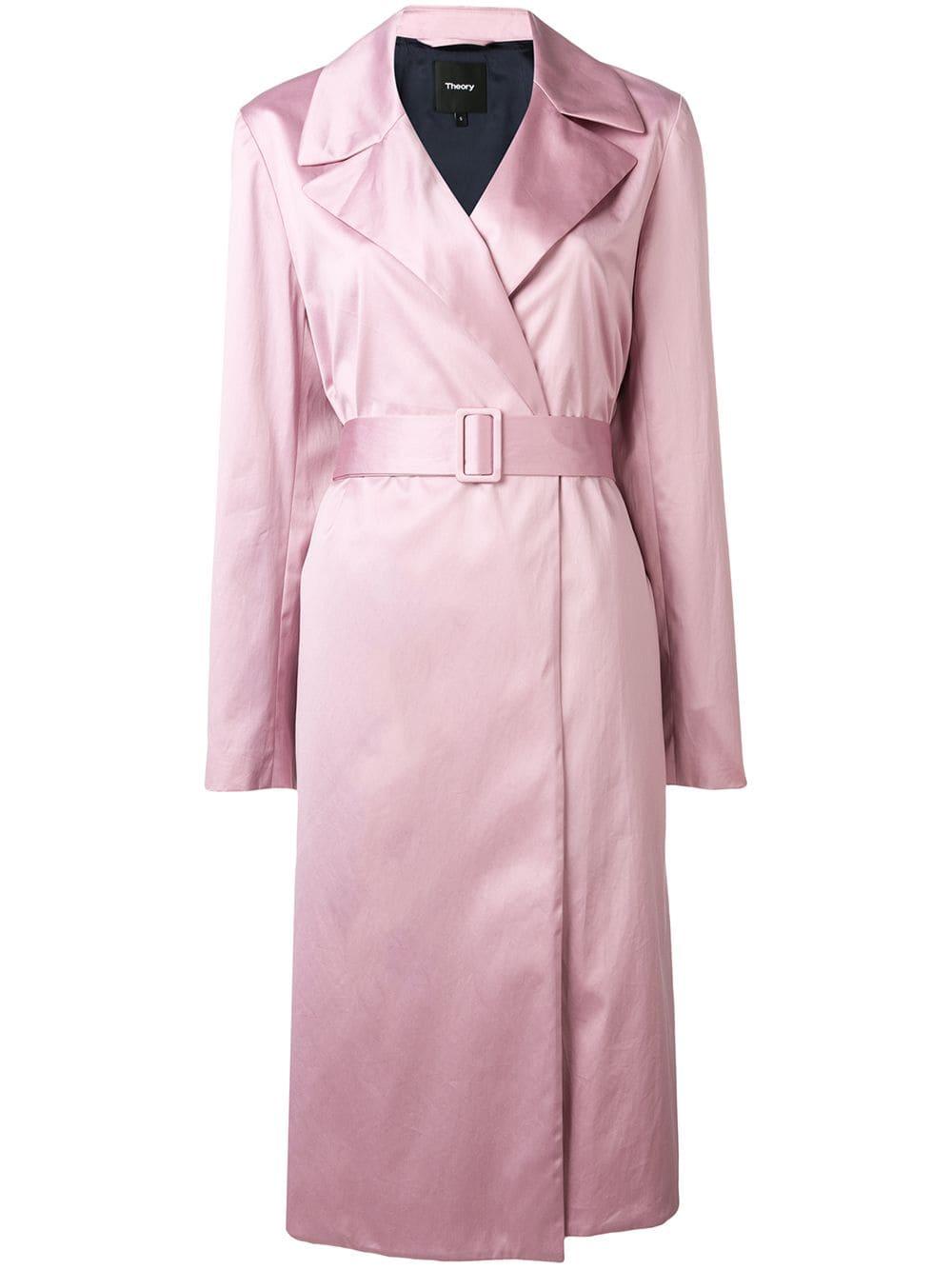 Theory Cotton Belted Duster Coat in Pink Lyst
