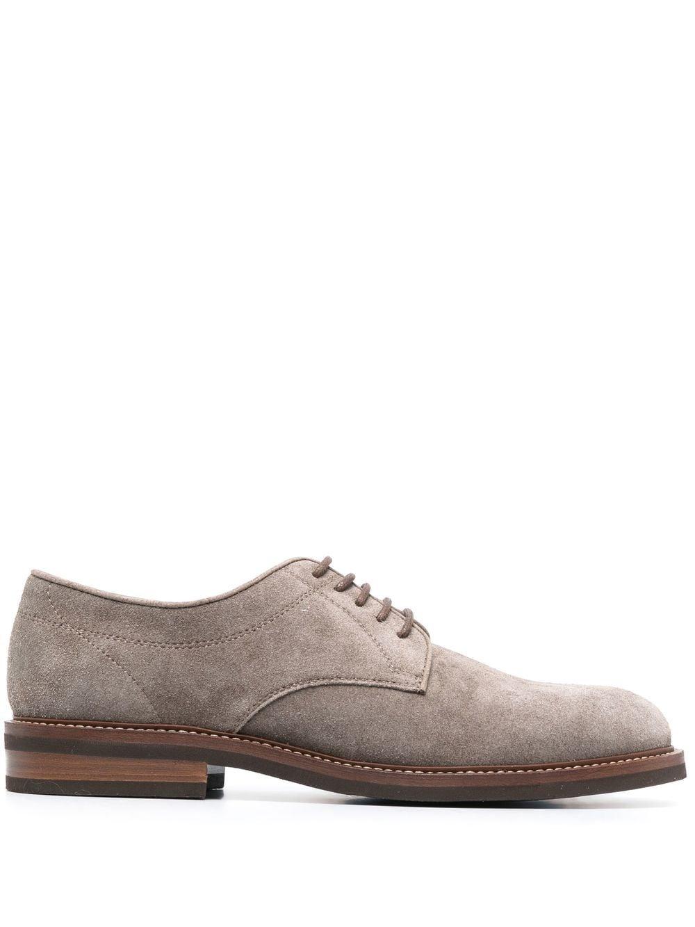 Brunello Cucinelli Derby Suede Shoes in Brown for Men | Lyst