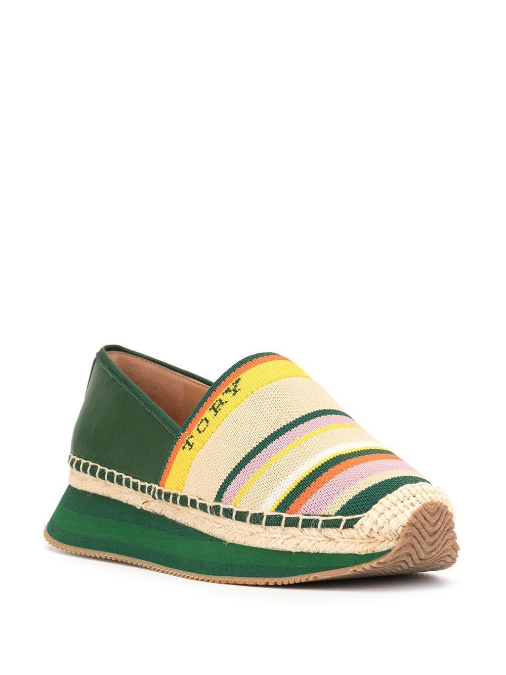 Tory Burch Synthetic Woven Striped Espadrilles in Green - Lyst