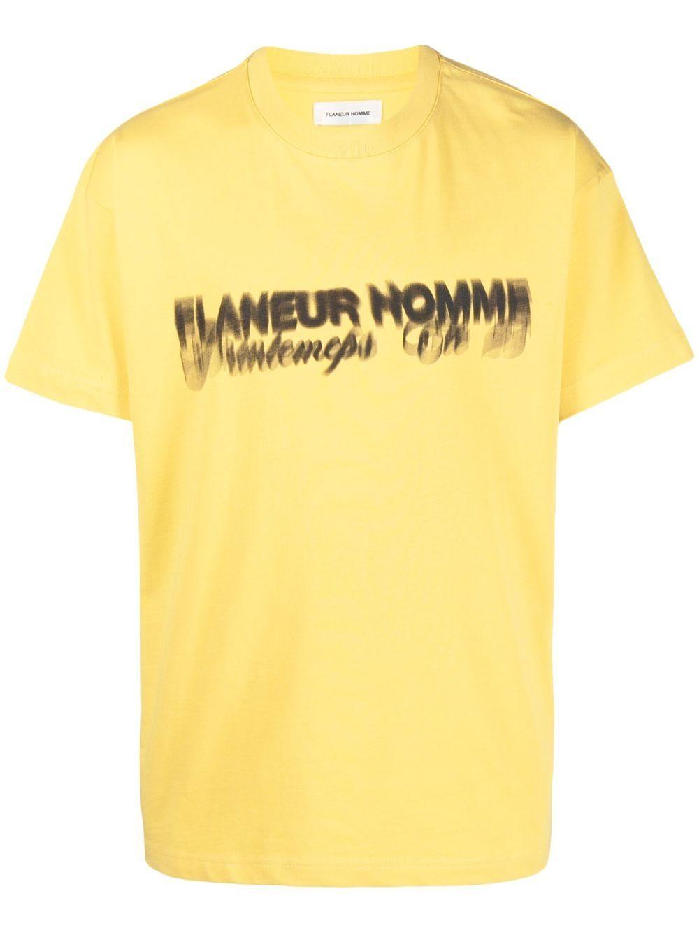 FLANEUR HOMME Logo-print Cotton T-shirt in Yellow for Men | Lyst