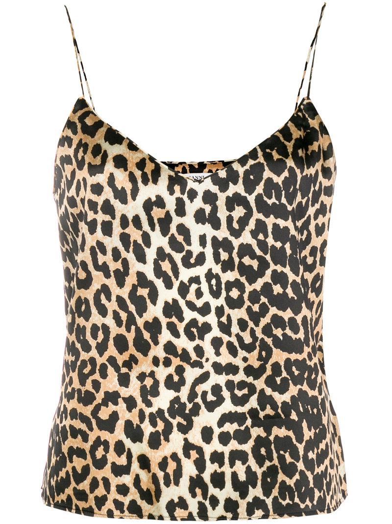 Ganni Silk Leopard Print Camisole Top in Brown Lyst