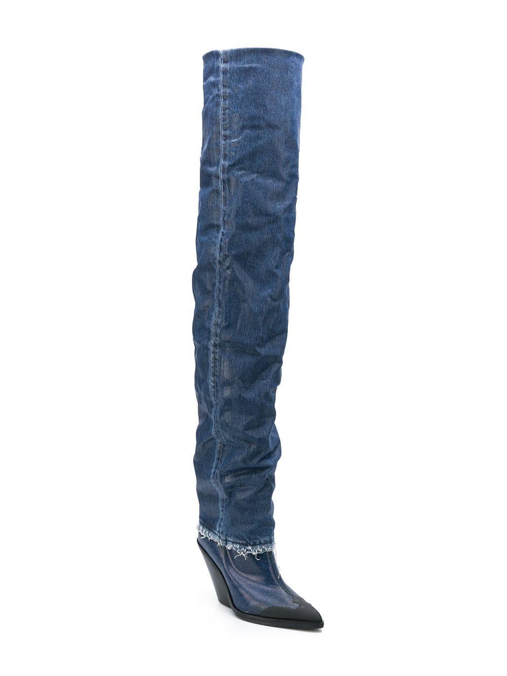 DIESEL Denim Over-the-knee Boots in Blue | Lyst