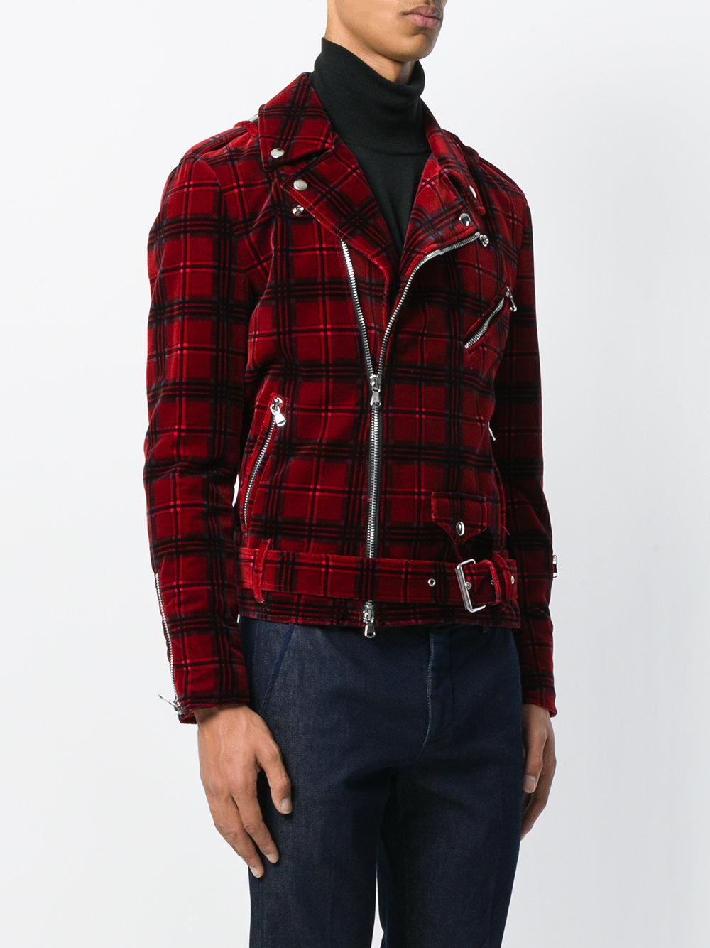 Route Des Garden Tartan Biker Jacket in Red for Men | Lyst UK