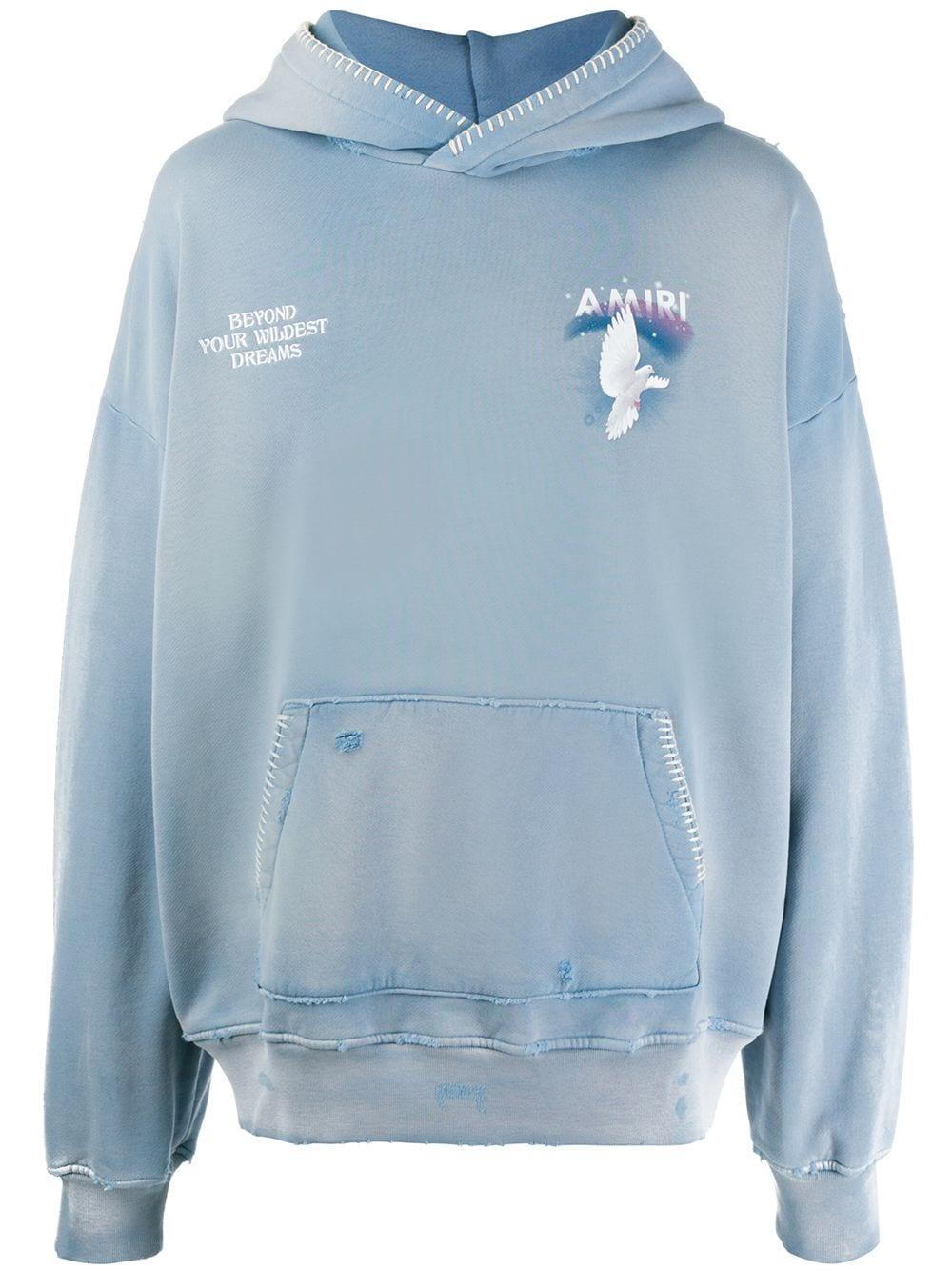 Amiri Cotton Dove Print Oversized Hoodie in Blue for Men | Lyst